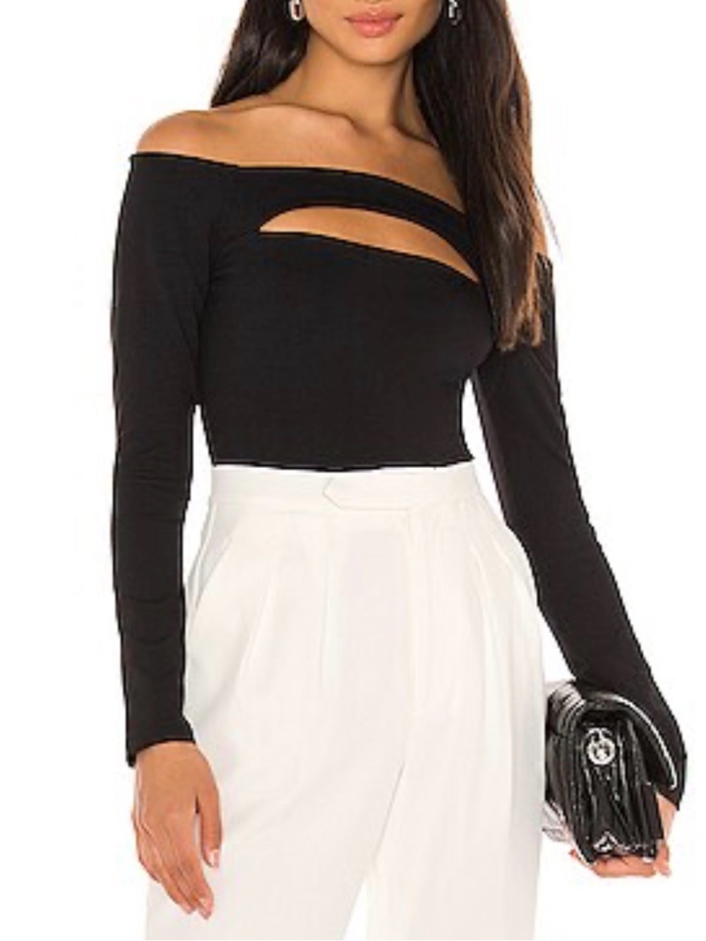 Susana Monaco Black Slit Front Off Shoulder Top Long Sleeve Sz M
